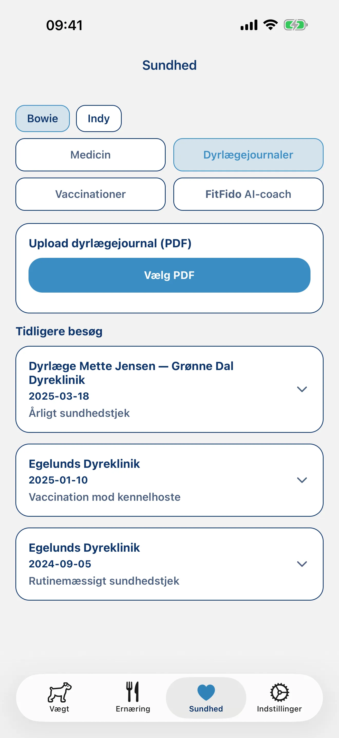 Medicin, vacciner, dyrlægejournaler. Håndteret.