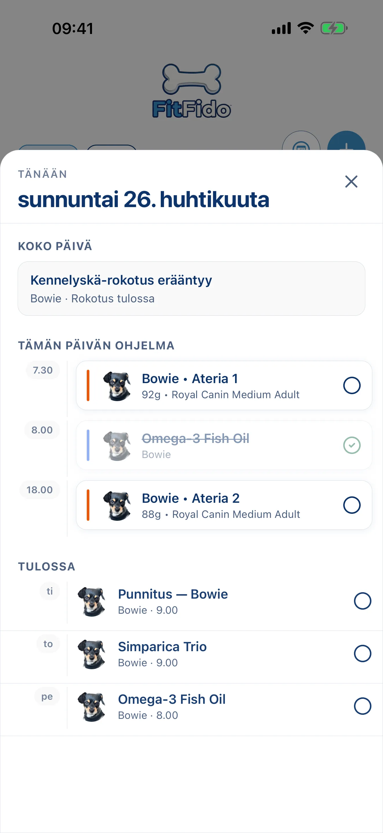 Koko päivä valmiiksi suunniteltuna.