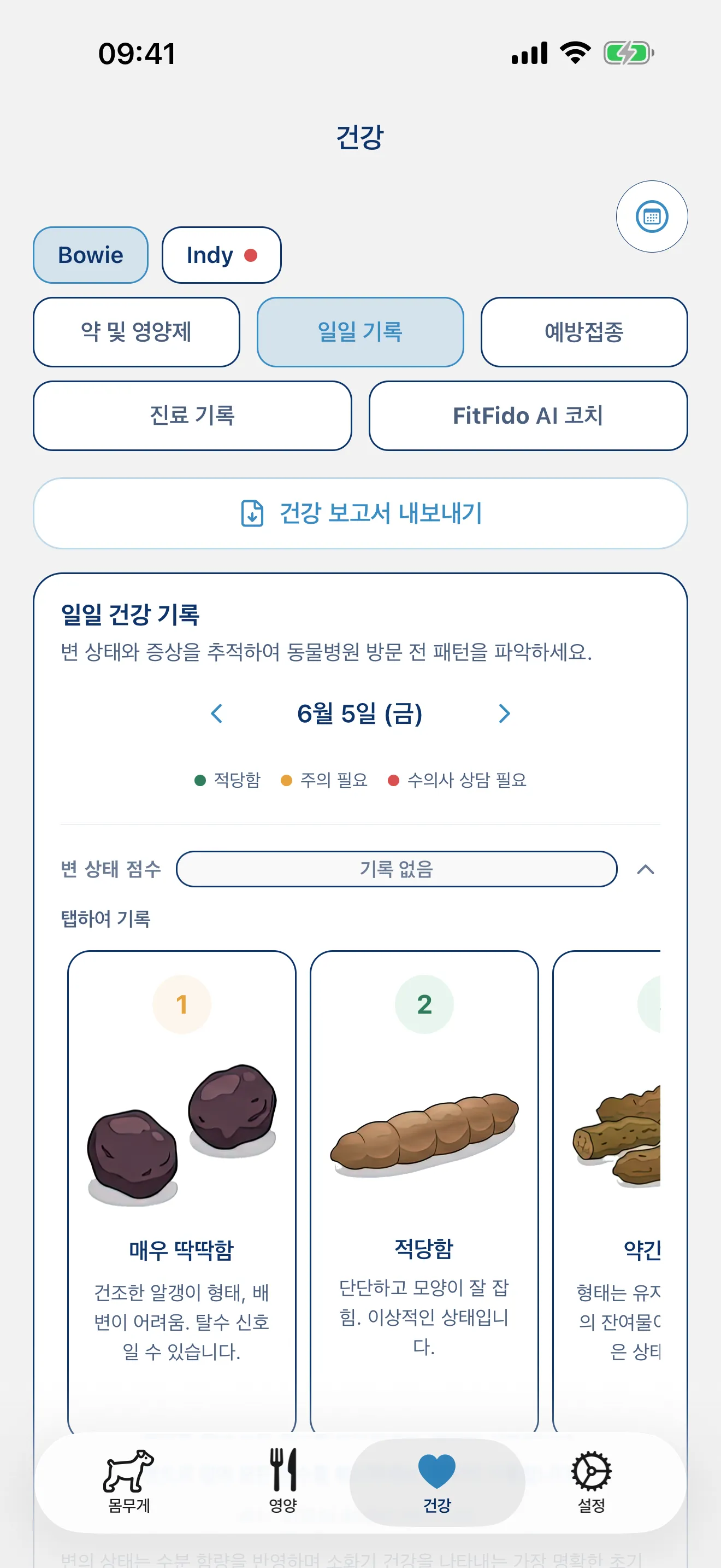 오늘의 기록. 모든 증상과 메모를 남기세요.