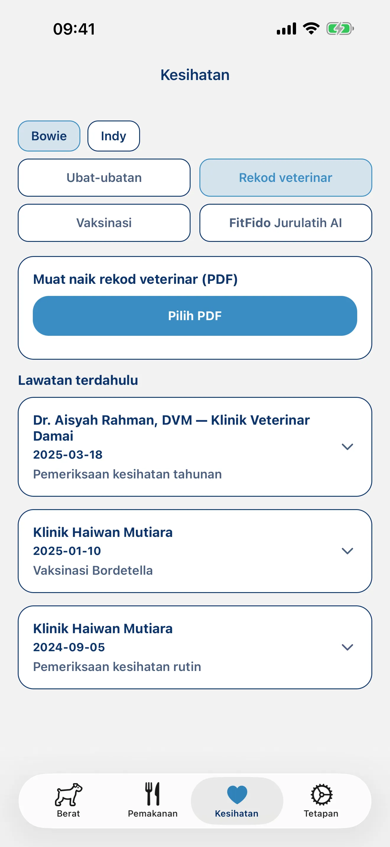 Ubat, vaksin, rekod doktor haiwan. Semuanya diuruskan.