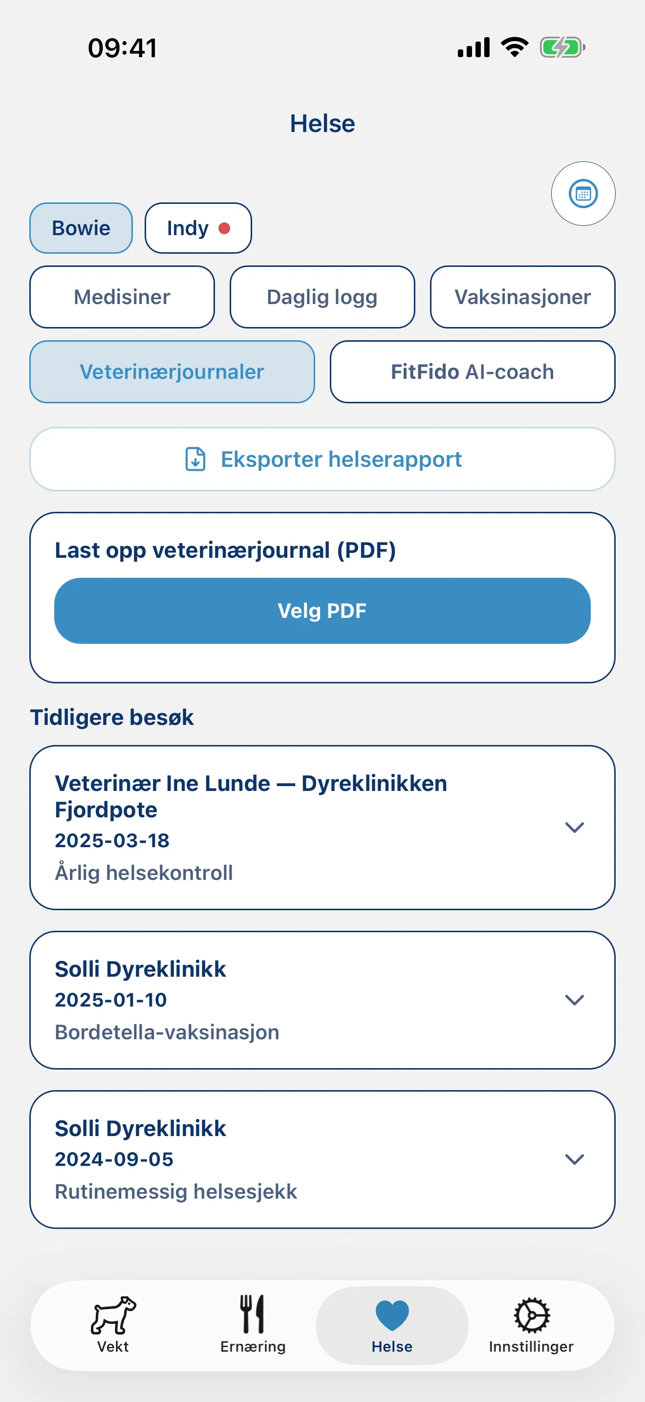Medisiner, vaksiner, veterinærjournaler. Håndtert.