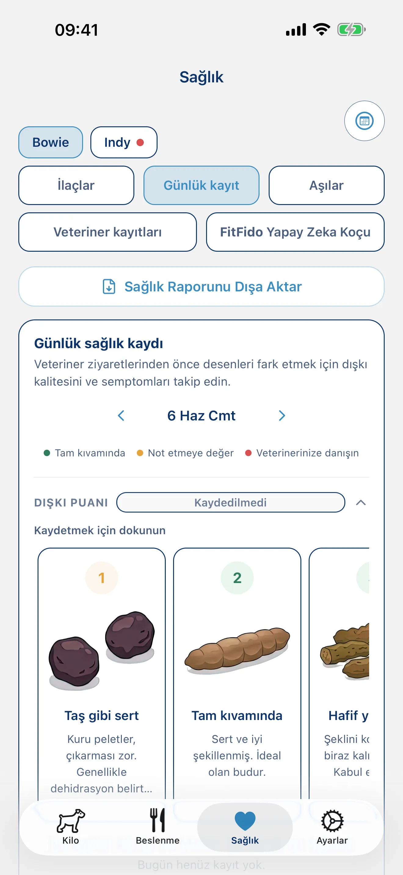 Günü kaydet. Her belirti, her not.